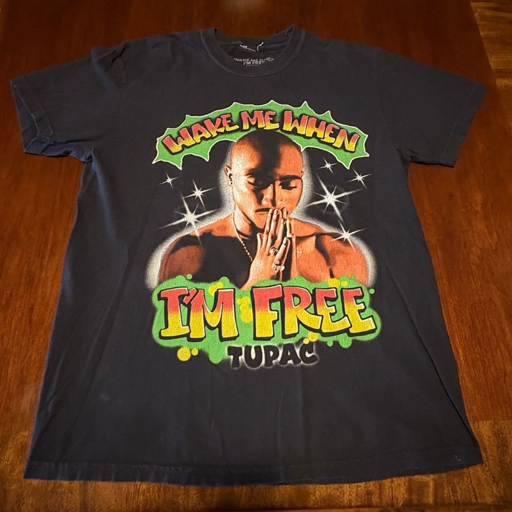 Tupac Shakur Wake Me When I'm Free Graphic T-Shirt‎ Black Rap Tee Size Medium
